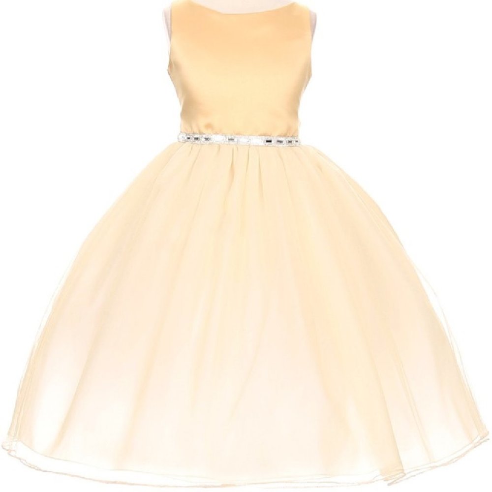 Big Girls Sleeveless Rhinestone Waistband Tulle Easter Wedding Flower Girl Dress